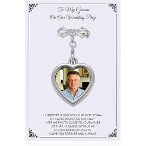Ukodnus Personalised Memorial Photo Charm Pin for Groom Wedding Day, Wedding Keepsake Memorial Charm Frame for Him, Remembrance Gifts for Groom from Bride, In Loving Memory Photo Pin in Saudi Arabia