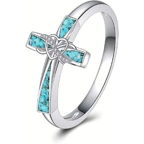 Turquoise Cross Ring 925 Sterling Silver Infinity Heart Cross Ring Religious Jewelry Present for Women Mom in Saudi Arabia