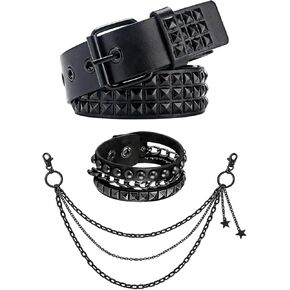 Studded Belt and Triple Layered Heavy Chain, Y2K Belt Emo Gothic Punk Accessory for Women Man for Alt Clothes Grunge in Saudi Arabia