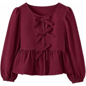 Toddler Girls Long Sleeve Peplum Blouse with Fixed Bow, Cotton Ruffle Dressy Shirt for School Party Photos in Saudi Arabia
