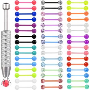 48PCS 14G Glow in Dark Flexible Acrylic Straight Tongue Barbell 16MM Bar Plastic Colorful Nipple Ring Retainer Tongue Body Piercing Jewelry for Women Men in Saudi Arabia