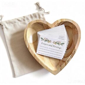 Prayer Bowl with 24 Blessing Cards,Christian Gifts for Women Men, Heart Wood Prayer Dough Bowl, Decor Bowl, Mothers Day Gifts, Birthday, Retirement, Religious Gift for Mom Dad with Storage Bag in Saudi Arabia