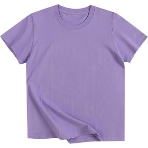 Girls Cotton Short Sleeve T-Shirts Basic Crewneck Tees for Kids Solid Color Summer Tops 2-13 Years in Saudi Arabia