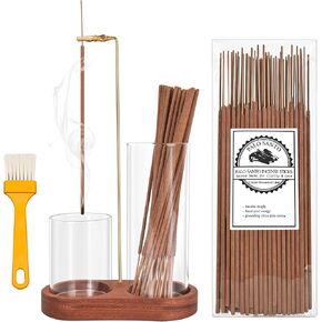 Incense Holder with 40 Pcs Palo Santo Incense Sticks - Incense Burner Holder with Glass Ash Catcher Relaxation, Purification, Meditation, Yoga Gift in Saudi Arabia