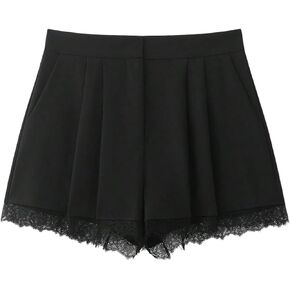 RoseSeek Women's Summer Lace Trim Pleated Shorts Elastic Waist Straight Leg Casual Vacation Shorts in Kuwait