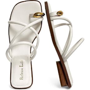 REFRASE LIFE Women's Toe Ring Slide Sandals Strappy Toe Loop Slip On Open Toe Flip Flops, Casual Summer Beach Shoes in Saudi Arabia
