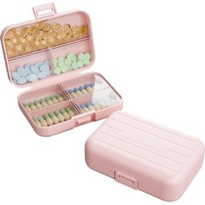 Small Travel Pill Box, Double Layer 7-Compartments Pill Organizer, 3.1" x 3.1" x 1.4" Portable Weekly Pill Case Container for Pocket, 7 Day Compact Medicine Holder for Vitamins, Fish Oils Pink in Saudi Arabia