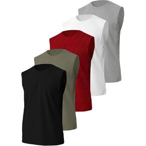 Sanke 5 Pack Men's Tank Tops Workout Muscle Shirts Cooling Sleeveless Undershirts Loose Fit Athletic Tee for Gym Running in Saudi Arabia