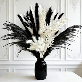 Black and White Pampa Grass Fluffy Dried Feathers Including Bunny Tails Reeds 17inch Dried Flowers for Vase Pompas Floral Arrangements Home Livingroom Wedding Bar Modern Decor (50, Black) in Saudi Arabia