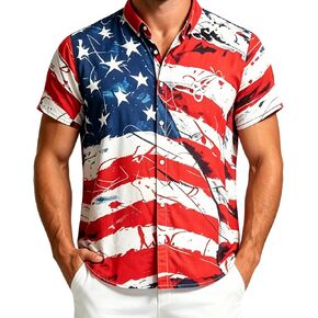 4th of July Shirts for Men Patriotic Shirts America Flag Button Down Hawaiian Shirt Casual Short Sleeve in Saudi Arabia