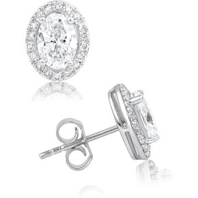 Dewberry 1Ct Oval Cut IGI Certified Lab Grown Diamond Halo Stud Earrings in 14K White or Yellow Gold Plating on 925 Sterling Silver | Hypoallergenic Push Back Stud Earrings For Women (Clarity: VS/ Color: FG) in Saudi Arabia