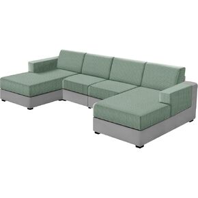 UNBBRRL 10 Pieces U Shaped Sectional Couch Covers 4 Seats + 4 Backs + 2 Arms, Stretch Jacquard Sofa Cushion Cover with Double Upholstered Chaise for Living Room RV(Mid Grey,10 Pieces Set) in Saudi Arabia