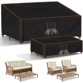 2PCS Patio Furniture Set Covers, 420D Waterproof Outdoor Furniture Cover Fit Patio Furniture Outdoor 3 Seat Sofa 79"W x 35"D x 33"H and Table 46"W x 26"D x 13"H, Triple Windproof and Anti-UV, Black in Saudi Arabia