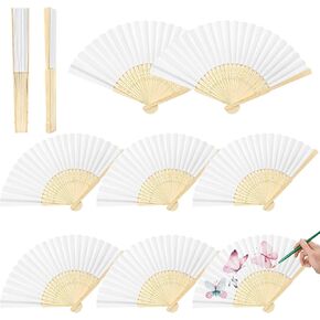 100 PCS Folding Fans for Guests - Bamboo & Paper Handheld Folded Craft Hand Fans for Weddings Bridal DIY Project, White in Saudi Arabia