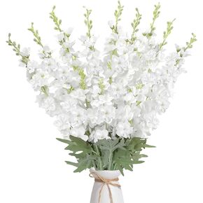 16Pcs White Delphinium Artificial Flowers 33.5'' Long Stem Silk Larkspur Flowers Bulk Faux Silk Flowers for Tall Vase Wedding Table Centerpieces Home Garden Outdoor Decor（White） in Saudi Arabia