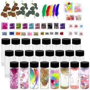 24 Pcs Sensory Bottles Empty Kits, 10 oz Leakproof Plastic Sensory Bottles with Lids, Reusable Empty Water Bottles with Sequins Accessories Sensory Bottle Fillers for Sensory Crafts Handmade in Saudi Arabia