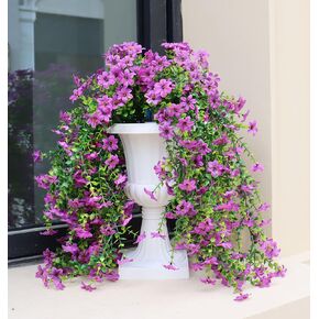 Artificial Hanging Flowers for Outdoors, 4 Pack Fake Hanging Plant for Spring Summer Decor, UV Resistant Faux Silk Flower for Planter Front Door Porch Patio Yard Garden (Double Purple) in Saudi Arabia