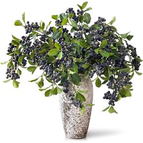 Juxdp 33" Artificial Blueberry Stems for Vase - 4 Pcs Lifelike Faux Blueberries Fruit Branch, Fake Flower Picks for DIY Bouquet, Table Centerpiece, Kitchen, Shower, Home Decoration (Blue) in Saudi Arabia
