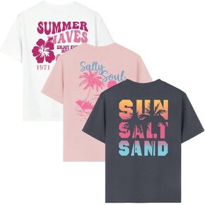 3-Pack Girls Short Sleeve Graphic Tees, Printed Crew Neck T-Shirts for Kids 8–14 in Kuwait