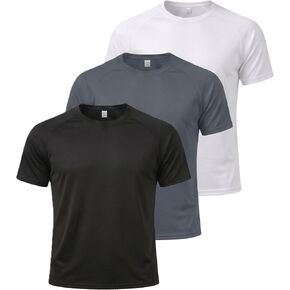 Men’s 3 Pack Elasticity Ice Cooling Fabric Workout Shirts Dry Fit Shirts, Moisture Wicking Running Short Sleeve in Kuwait