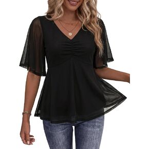 ZABERRY Womens Dressy Casual Shirts Short Sleeve V Neck Work Blouse Business Casual Summer Mesh Tops in Saudi Arabia