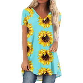 Summer Blouses for Women 2025 Dressy Casual Short Sleeve V Neck Cute Tops Going Out Graphic Shirts Floral Print Blouse in Saudi Arabia