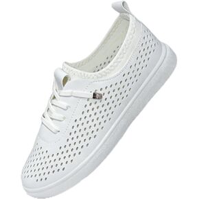 White Slip-on Sneakers for Women,Summer Breathable Lightweight Mesh & Leather Casual Shoes,Easy On & Off Loafer Style Footwear for Walking,Shopping,Driving in Saudi Arabia