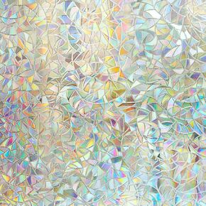 Window Privacy Film 3D Decorative Half Moon Stained Glass Window Cling Anti-UV Window Films No Glue Static Window Film Removable Window Stickers Rainbow (White, 17.5'' x 78.7'') in Saudi Arabia