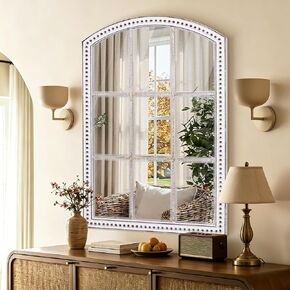 HOITUZYUS Farmhouse Windowpane Wall Mirror 28x42 Inch, Large Rustic Distressed Wooden Mirror Decorative for Living Room, Bedroom, Entryway, Hallway in Saudi Arabia