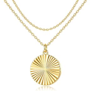 14K Gold Layered Necklaces for Women, Sun Layering Coin Circle Chain Round Pendant,Jewelry Gift for Wife Her Girlfriend Mom Wedding Anniversary Birthday Adjustable Chain Hypoallergenic in Saudi Arabia