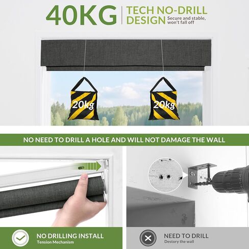No Drill No Tools Blackout Roller Shades Cordless Easy Install Roller Blinds Thermal Insulated Windows Shades for Indoor Windows, Blackout Hemp Spinning, 28" W x Custom Height in Saudi Arabia