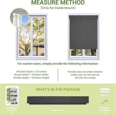 No Drill No Tools Blackout Roller Shades Cordless Easy Install Roller Blinds Thermal Insulated Windows Shades for Indoor Windows, Blackout Hemp Spinning, 28" W x Custom Height in Saudi Arabia