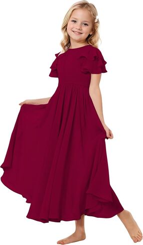 Junior Bridesmaid Dress Chiffon Flower Girl Dresses Short Ruffles Sleeve Party Pageant Communion Dress for Girls in Saudi Arabia