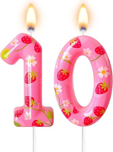 Mauin Strawberry Candles, Pink Number Candles, Strawberry Birthday Decorations, Suitable for Birthday Celebration Supplies and Anniversary Decorations（1） in Saudi Arabia