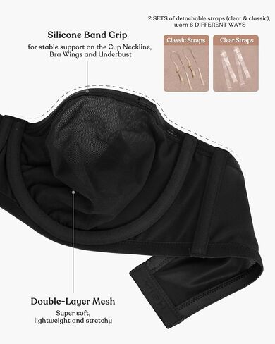 HSIA Strapless Bras for Women, Bella Convertible Minimizer Bra for Large Bust Unlined Balconette Underwire Bras Black in Kuwait