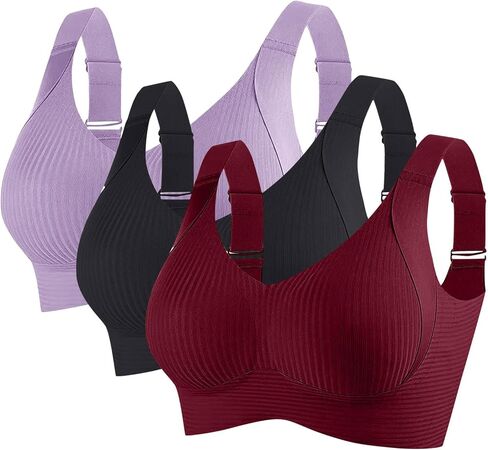 3pc Wireless Bras for Women Comfortable Full Coverage Seamless Push Up Bra Breathable Everyday Sport Bralettes in Saudi Arabia