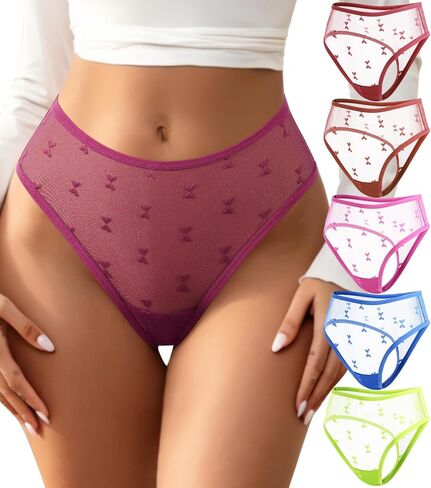 J-pone Thongs for Women Lace High Waisted T Back Panties No show Hollow Out Underwear Sexy Breathable Thong 5 Pack in Saudi Arabia