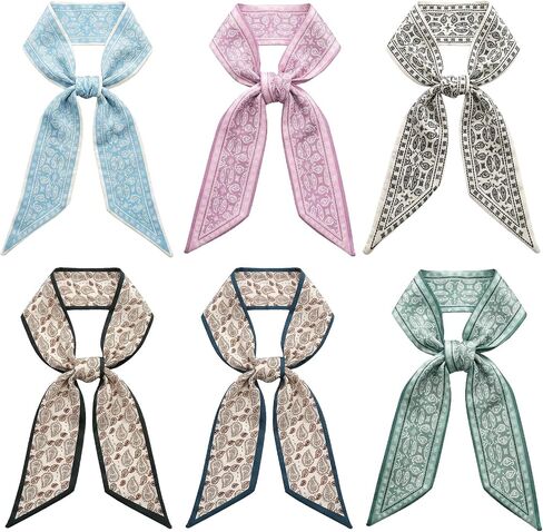 Gvhntk 6Pcs Fashion Scarves for Women Versatile Boho Scarves Headbands Multifunctional Satin Scarf Bag Neck Hair Accessories in Kuwait