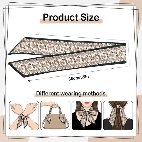 Gvhntk 6Pcs Fashion Scarves for Women Versatile Boho Scarves Headbands Multifunctional Satin Scarf Bag Neck Hair Accessories in Kuwait