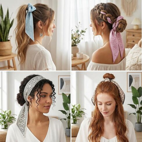 Gvhntk 6Pcs Fashion Scarves for Women Versatile Boho Scarves Headbands Multifunctional Satin Scarf Bag Neck Hair Accessories in Kuwait