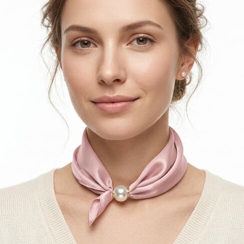 Womens Satin Silk Scarf Necklace, Scarf with Magnetic Pearl Buckle Neck Tie Scarves Headscarf Accessories in Saudi Arabia