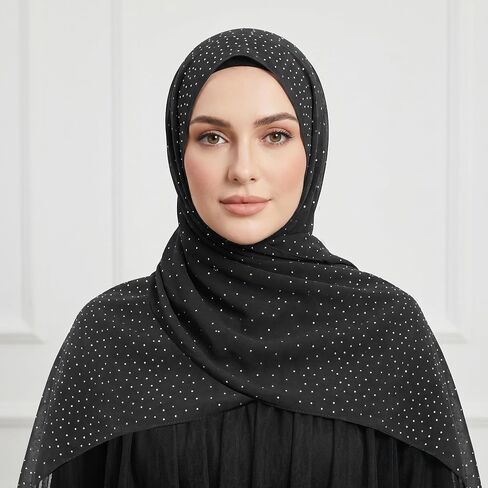 Nydotd Rhinestone Shawl Wrap for Evening Dresses, Sheer Chiffon Sparkly Beach Scarf Glitter hijab for Women Wedding Party in Kuwait