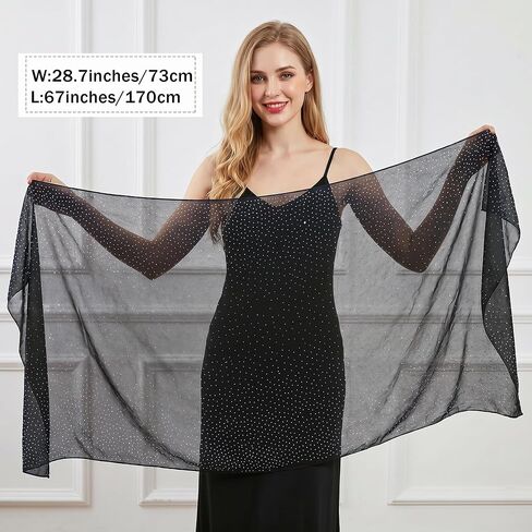Nydotd Rhinestone Shawl Wrap for Evening Dresses, Sheer Chiffon Sparkly Beach Scarf Glitter hijab for Women Wedding Party in Kuwait