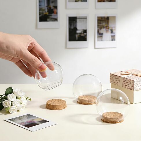 Eorbow 9 Pack Round Glass Cloche Display Dome, 2.6 Inch Decorative Glass Bell Jar, Small Globe Display Cases with Cork Base for Christmas Party Favor, Plants, Fairy Lights, Table Decors in Kuwait