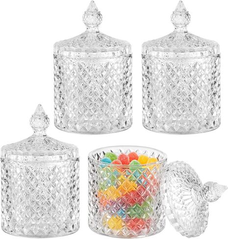 4Pcs Crystal Glass Candy Jars with Lids, 260 ml / 9 oz Decorative Storage Box for Jewelry, Small Cookie Jar Decorative Jars,Pointed Lid Canister for Apothecary,Bathroom,Home,Kitchen,Party in Saudi Arabia