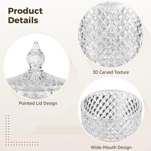 4Pcs Crystal Glass Candy Jars with Lids, 260 ml / 9 oz Decorative Storage Box for Jewelry, Small Cookie Jar Decorative Jars,Pointed Lid Canister for Apothecary,Bathroom,Home,Kitchen,Party in Saudi Arabia