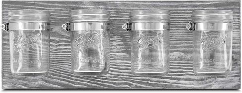 Rustic Antique Mason Jar Organizer 4-Shelf Hanging Wall Holder for Home Decor, Bathroom, Kitchen, Office, Farmhouse with 4-Jar, Gray in Saudi Arabia