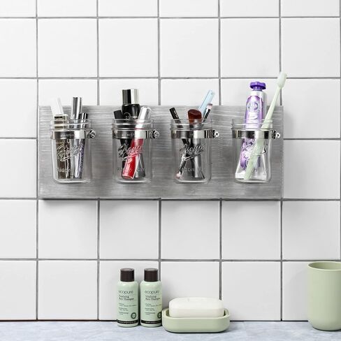 Rustic Antique Mason Jar Organizer 4-Shelf Hanging Wall Holder for Home Decor, Bathroom, Kitchen, Office, Farmhouse with 4-Jar, Gray in Saudi Arabia