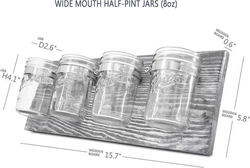 Rustic Antique Mason Jar Organizer 4-Shelf Hanging Wall Holder for Home Decor, Bathroom, Kitchen, Office, Farmhouse with 4-Jar, Gray in Saudi Arabia
