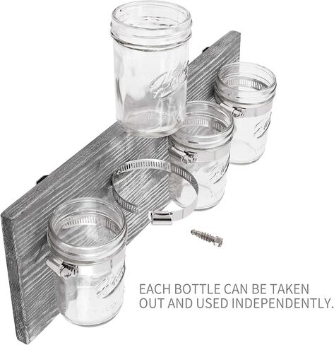 Rustic Antique Mason Jar Organizer 4-Shelf Hanging Wall Holder for Home Decor, Bathroom, Kitchen, Office, Farmhouse with 4-Jar, Gray in Saudi Arabia